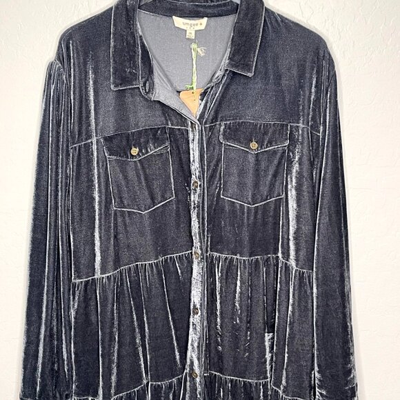 Umgee Velvet Long Sleeved Tiered Collared Dress NWT 2X 18/20 - Picture 3 of 9